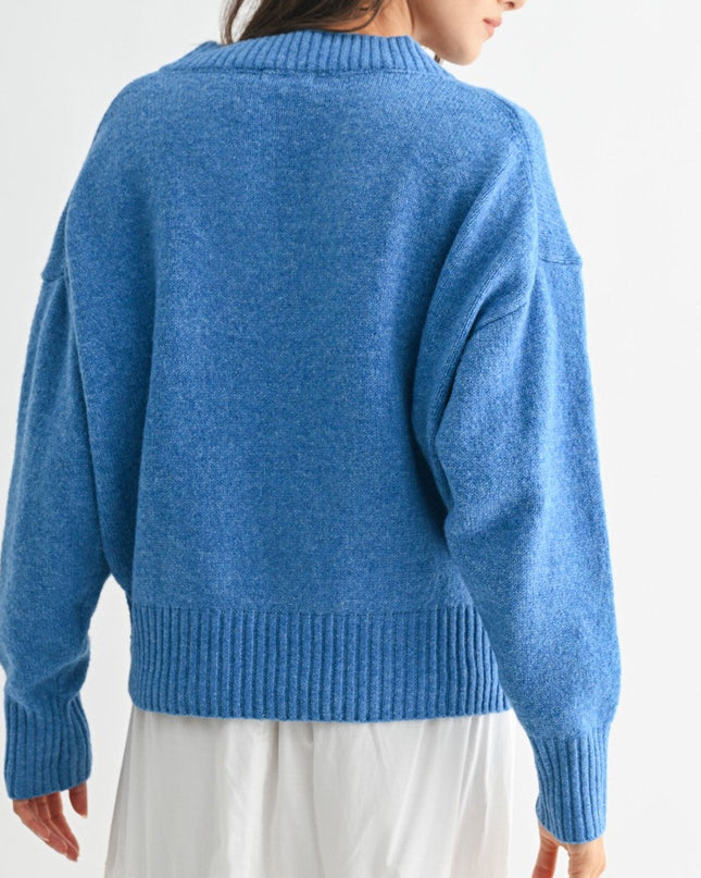 Sky Blue Cozy V-neck Sweater