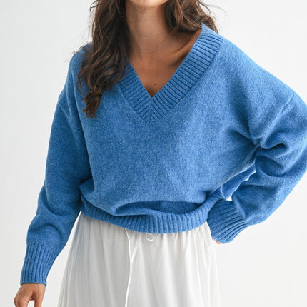 Sky Blue Cozy V-neck Sweater