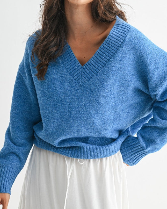 Sky Blue Cozy V-neck Sweater