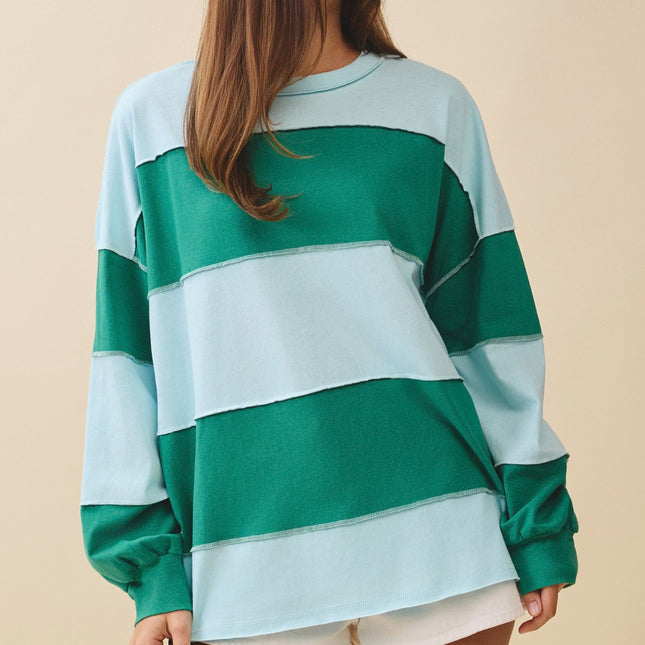 Sky Blue Green Rugby Stripe Tee