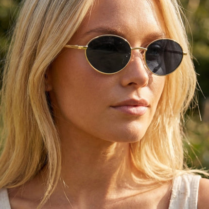 Slim Oval Cat Eye Metal Sunglasses
