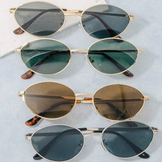 Slim Oval Cat Eye Metal Sunglasses