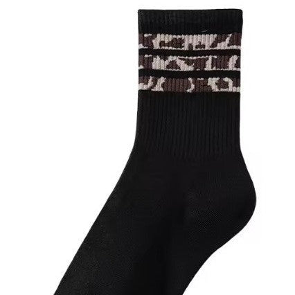 Black Animal Leopard Print Crew Socks