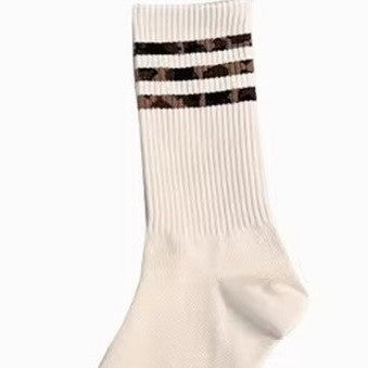 Off White Leopard Crew Socks