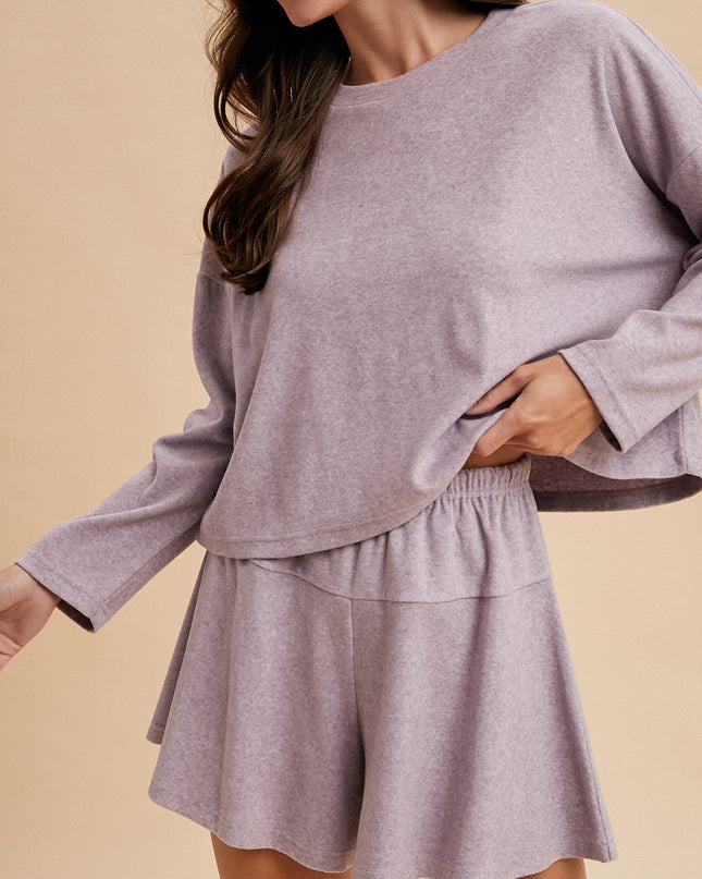 Ash Violet Soft Fleece Flare Shorts