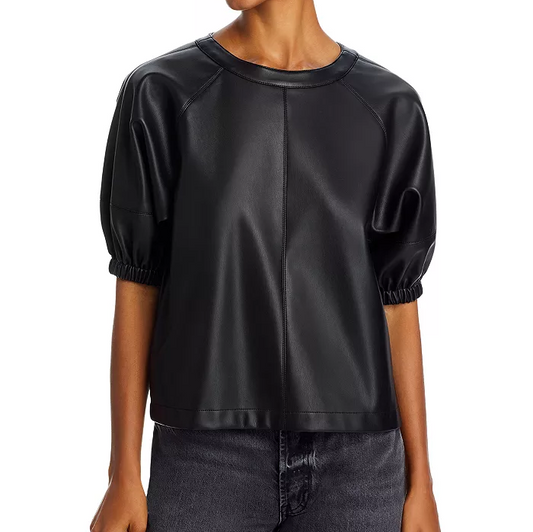 Steve Madden Reilly Faux Leather Puff Sleeve Top