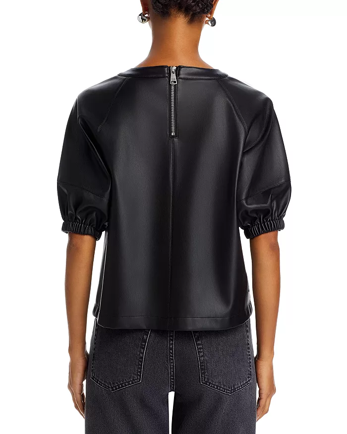 Steve Madden Reilly Faux Leather Puff Sleeve Top