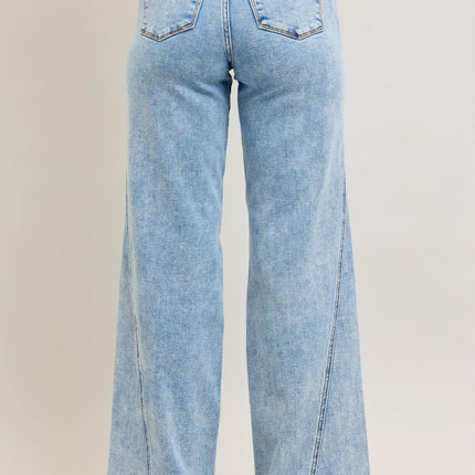 Stone Wash Wide Leg Skewed Inseam Denim