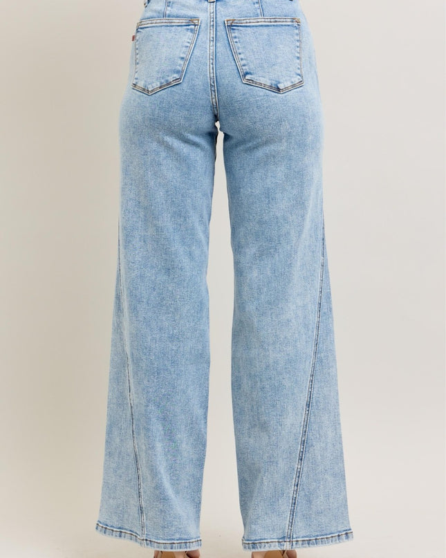 Stone Wash Wide Leg Skewed Inseam Denim