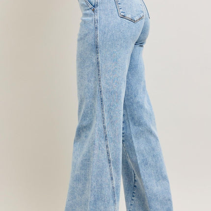 Stone Wash Wide Leg Skewed Inseam Denim