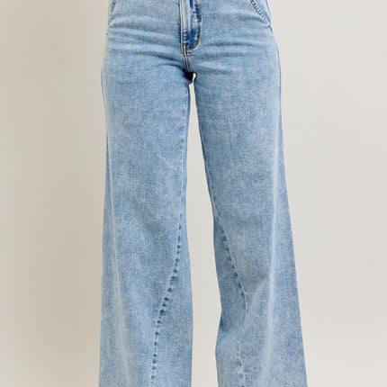 Judy Blue Stone Wash Wide Leg Skewed Inseam Denim