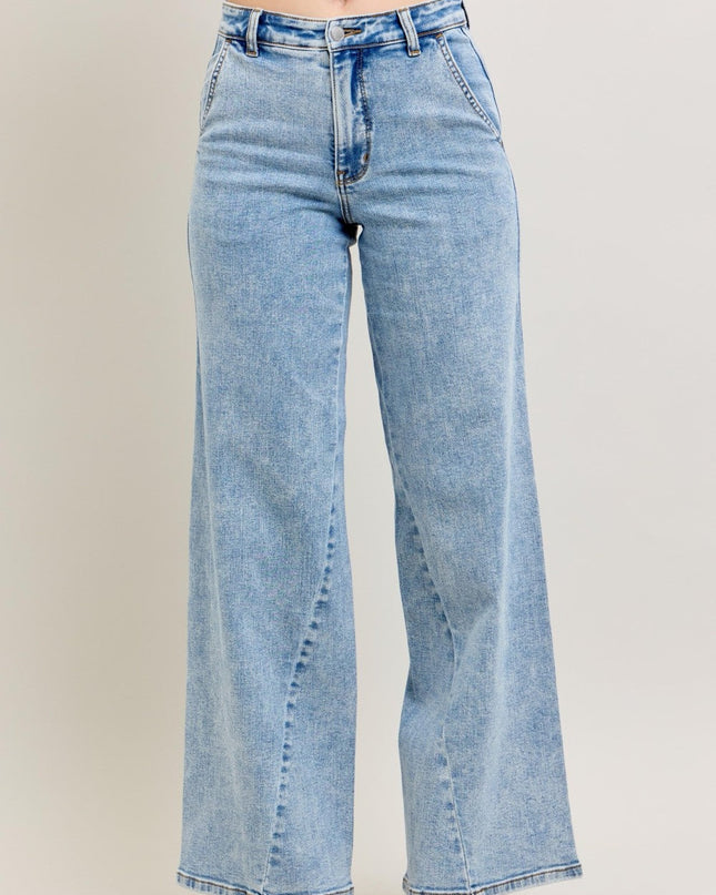 Judy Blue Stone Wash Wide Leg Skewed Inseam Denim