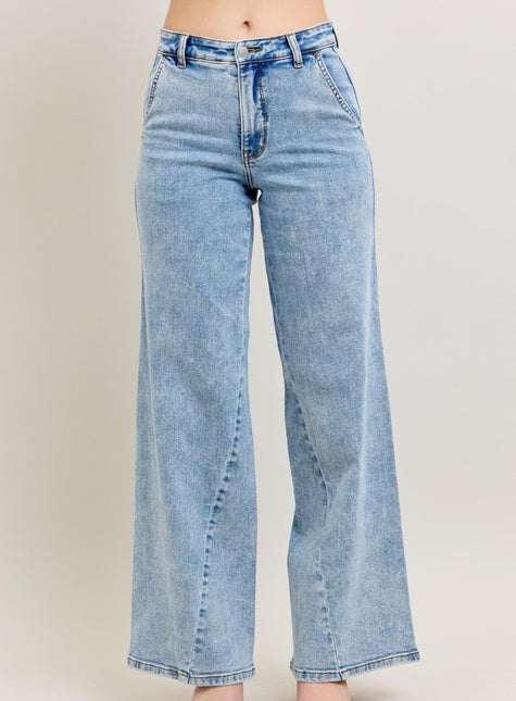 Judy Blue Stone Wash Wide Leg Skewed Inseam Denim