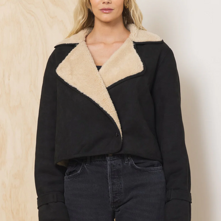 Black/Tan Suede Sherpa Short Trench - Shop Simply Apparel