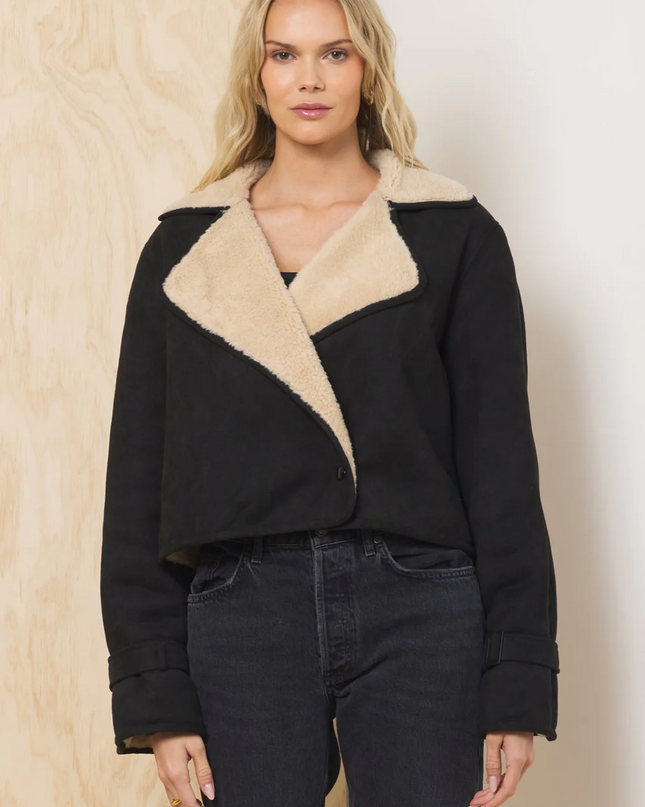 Black/Tan Suede Sherpa Short Trench - Shop Simply Apparel