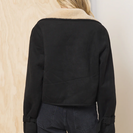 Black/Tan Suede Sherpa Short Trench - Shop Simply Apparel