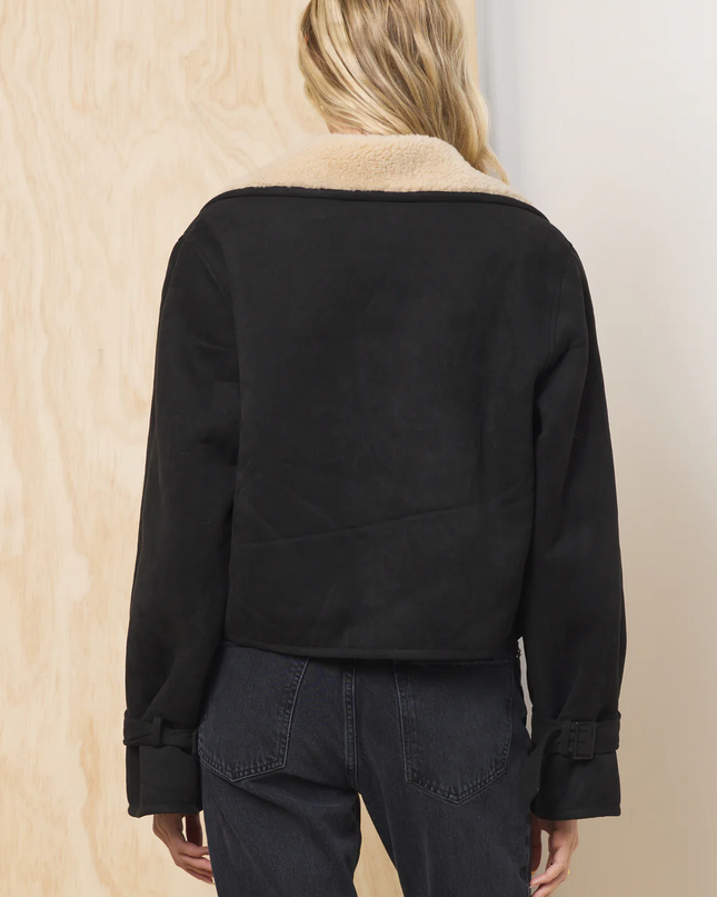 Black/Tan Suede Sherpa Short Trench - Shop Simply Apparel