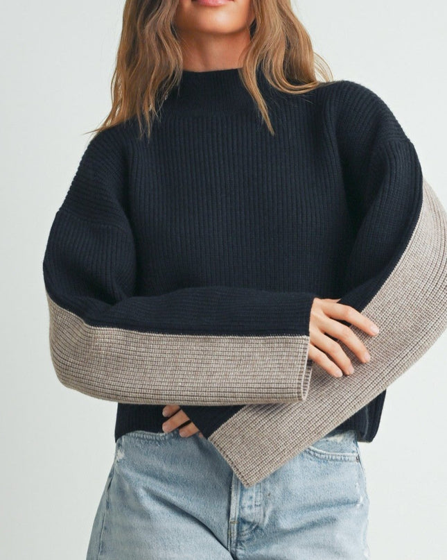Two-Toned Turtleneck Sweater - Shop Simply Apparel