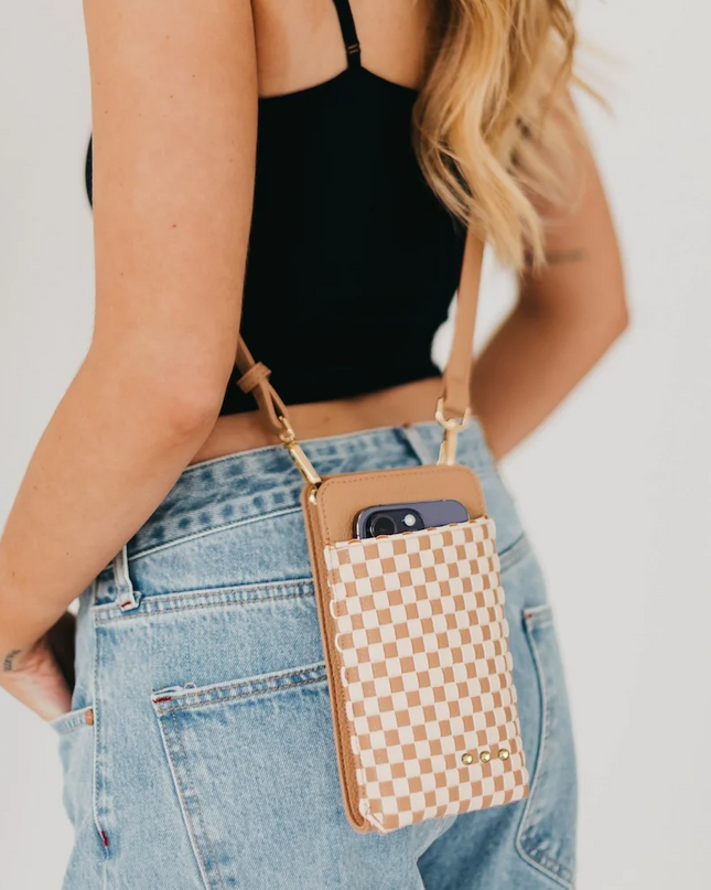 Tan Checkered Double Duty Phone Bag