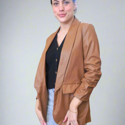 Camel Faux Leather  Blazer