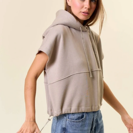 Taupe Drawstring Crop Hoodie