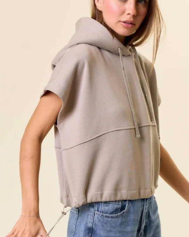 Taupe Drawstring Crop Hoodie