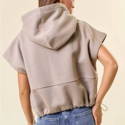 Taupe Drawstring Crop Hoodie