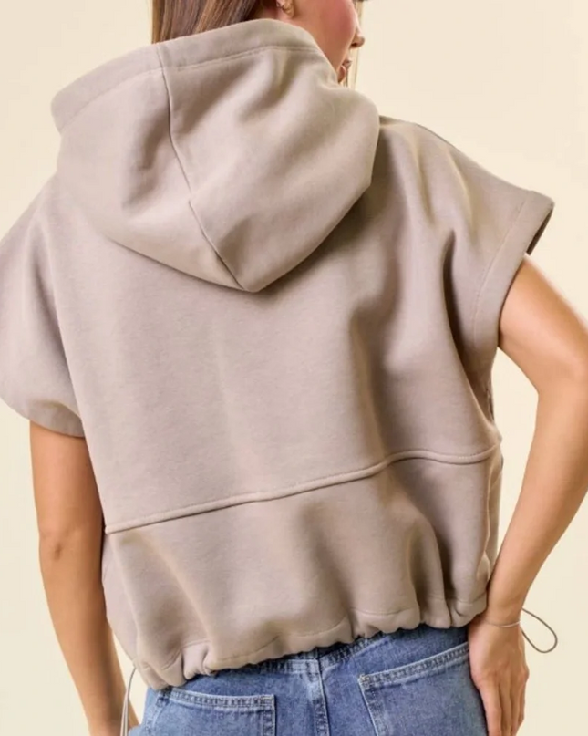 Taupe Drawstring Crop Hoodie