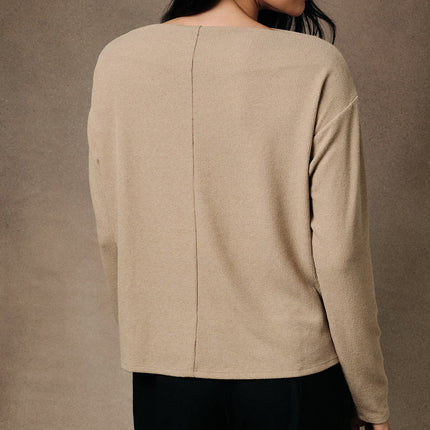 Taupe Front Twist Hem Knit Top