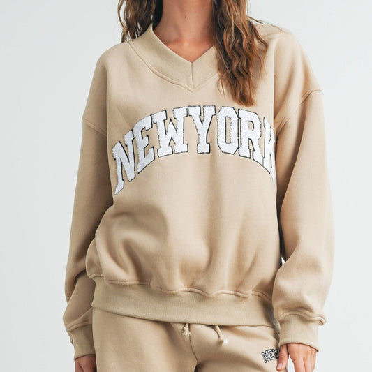 Taupe New York V-neck Sweatshirt