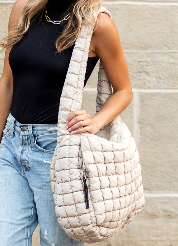 Almond Quilted Puffer Tote