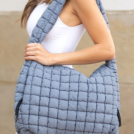 Slate Blue Quilted Puffer Tote