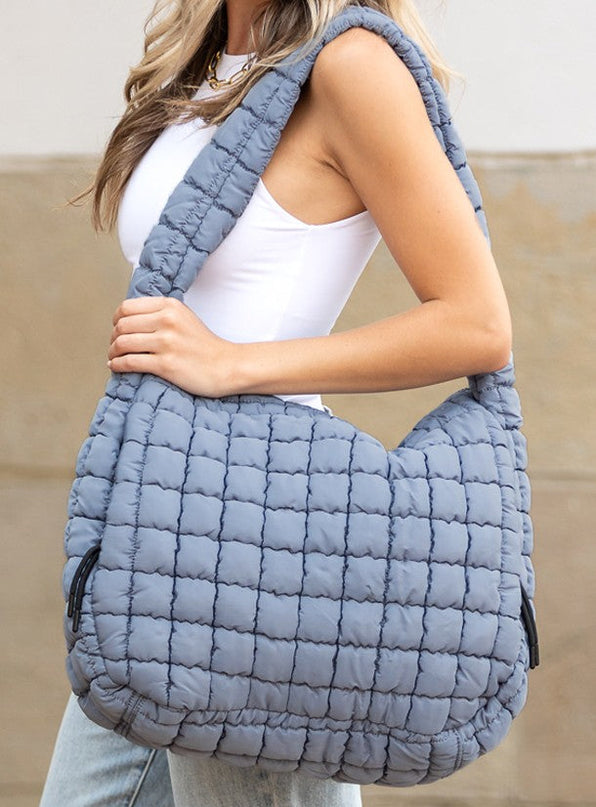 Slate Blue Quilted Puffer Tote