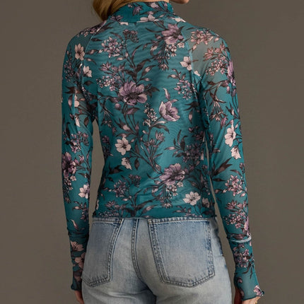 Teal Lilac Floral Mesh Top