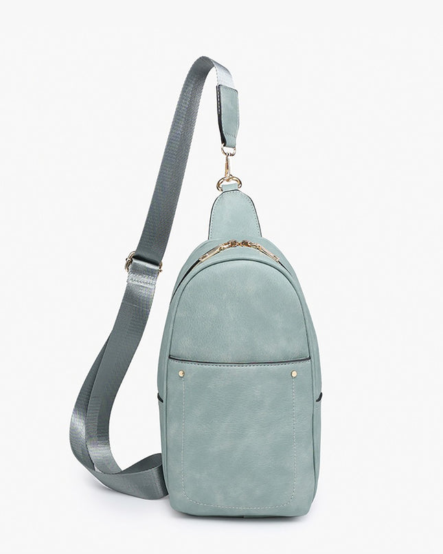 Teal Sling Bag w/Double Zip and Removable Strap