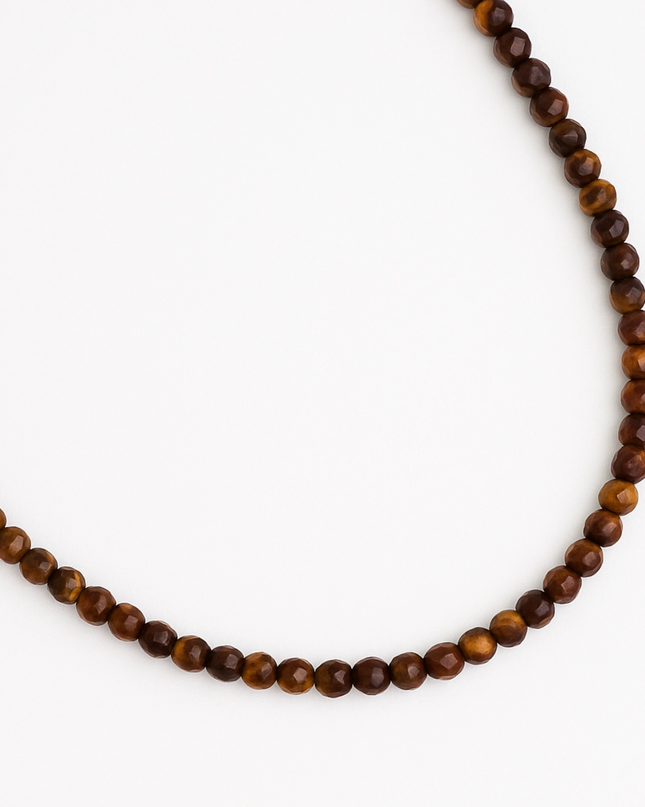 Tiger's Eye Brown Natural Stone Beads Single Strand Necklace