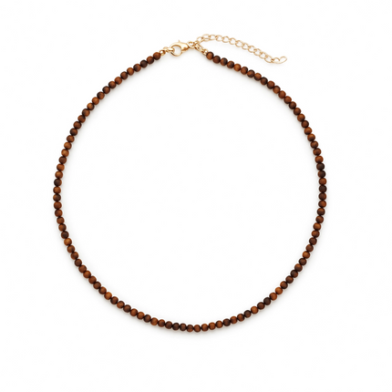 Tiger's Eye Brown Natural Stone Beads Single Strand Necklace