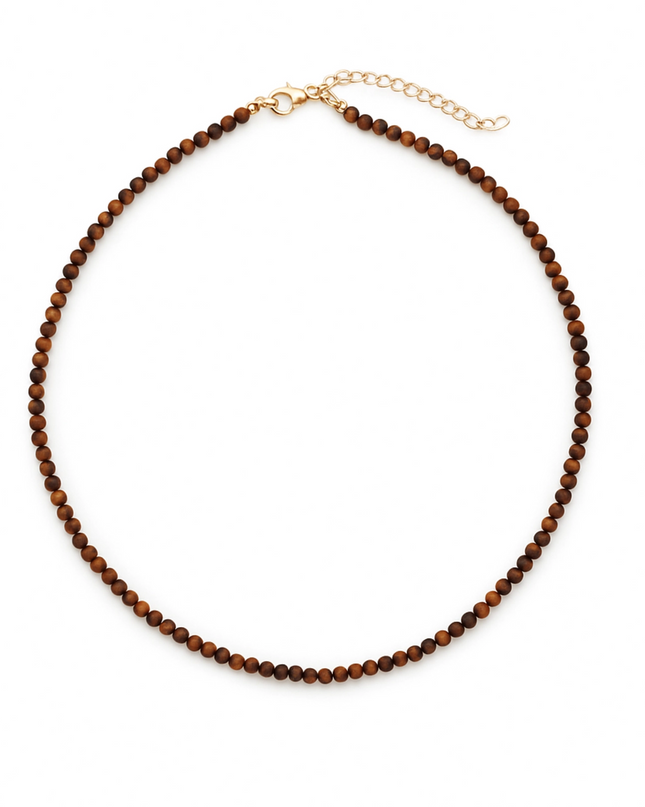 Tiger's Eye Brown Natural Stone Beads Single Strand Necklace