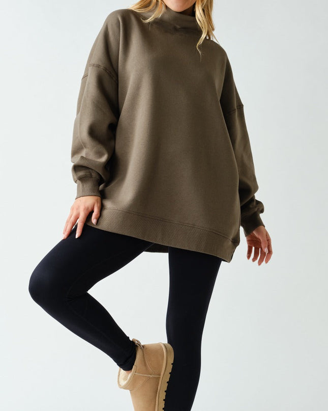 Truffle Cotton Fleece MockNeck Sweatshirt