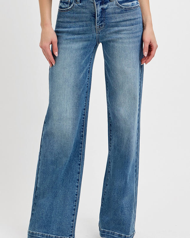 PRE-ORDER Medium Wash Tummy Control Adjustable Waist Band Jeans - Shop Simply Apparel