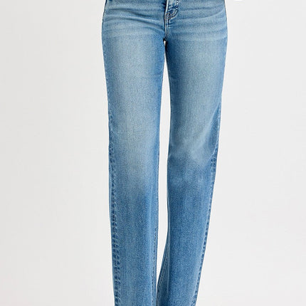 Tummy Control Wide Leg Raw Cut Hem Jeans
