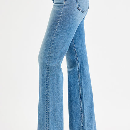 Tummy Control Wide Leg Raw Cut Hem Jeans