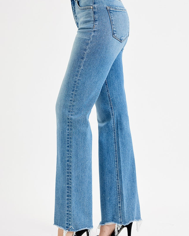 Tummy Control Wide Leg Raw Cut Hem Jeans