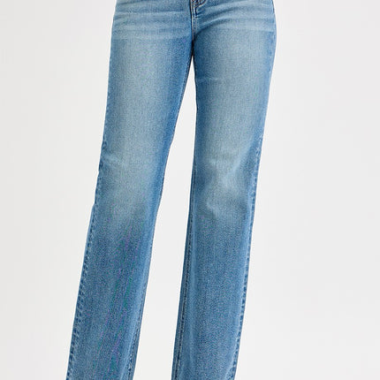 Tummy Control Wide Leg Raw Cut Hem Jeans