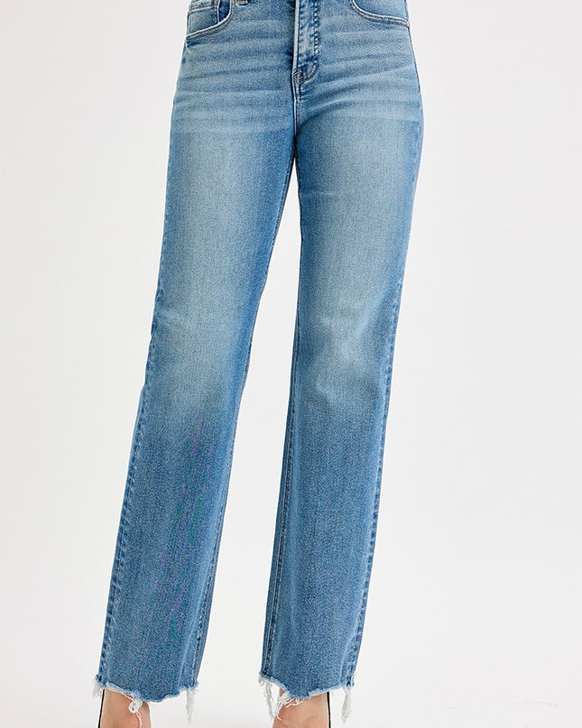 Tummy Control Wide Leg Raw Cut Hem Jeans