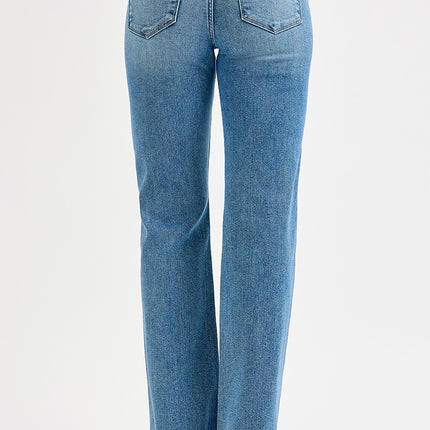 Tummy Control Wide Leg Raw Cut Hem Jeans