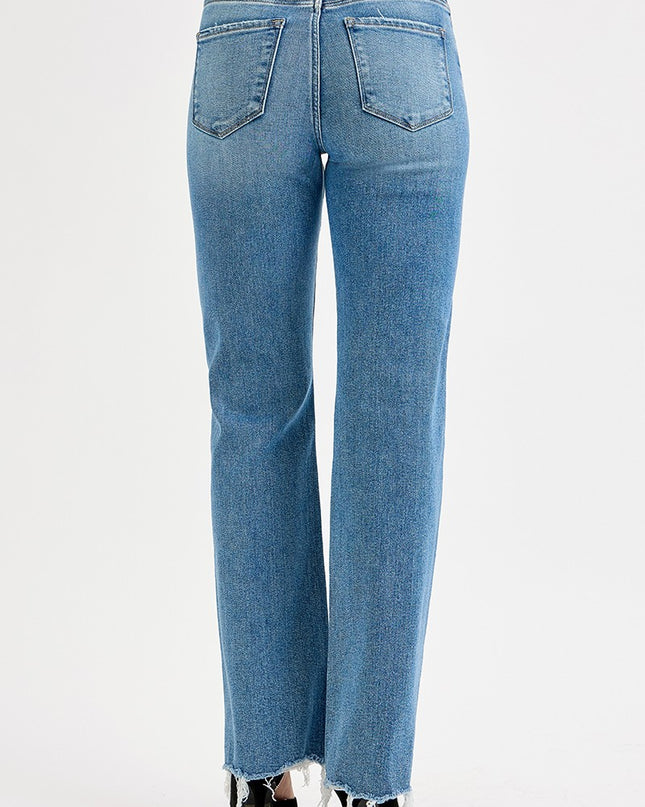 Tummy Control Wide Leg Raw Cut Hem Jeans