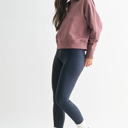 Rose Taupe Thermal Collared V-neck Sweater