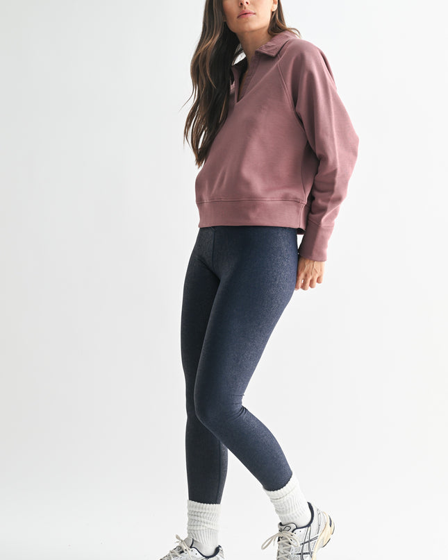 Rose Taupe Thermal Collared V-neck Sweater