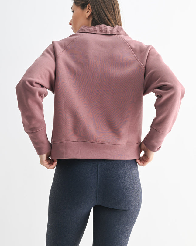 Rose Taupe Thermal Collared V-neck Sweater